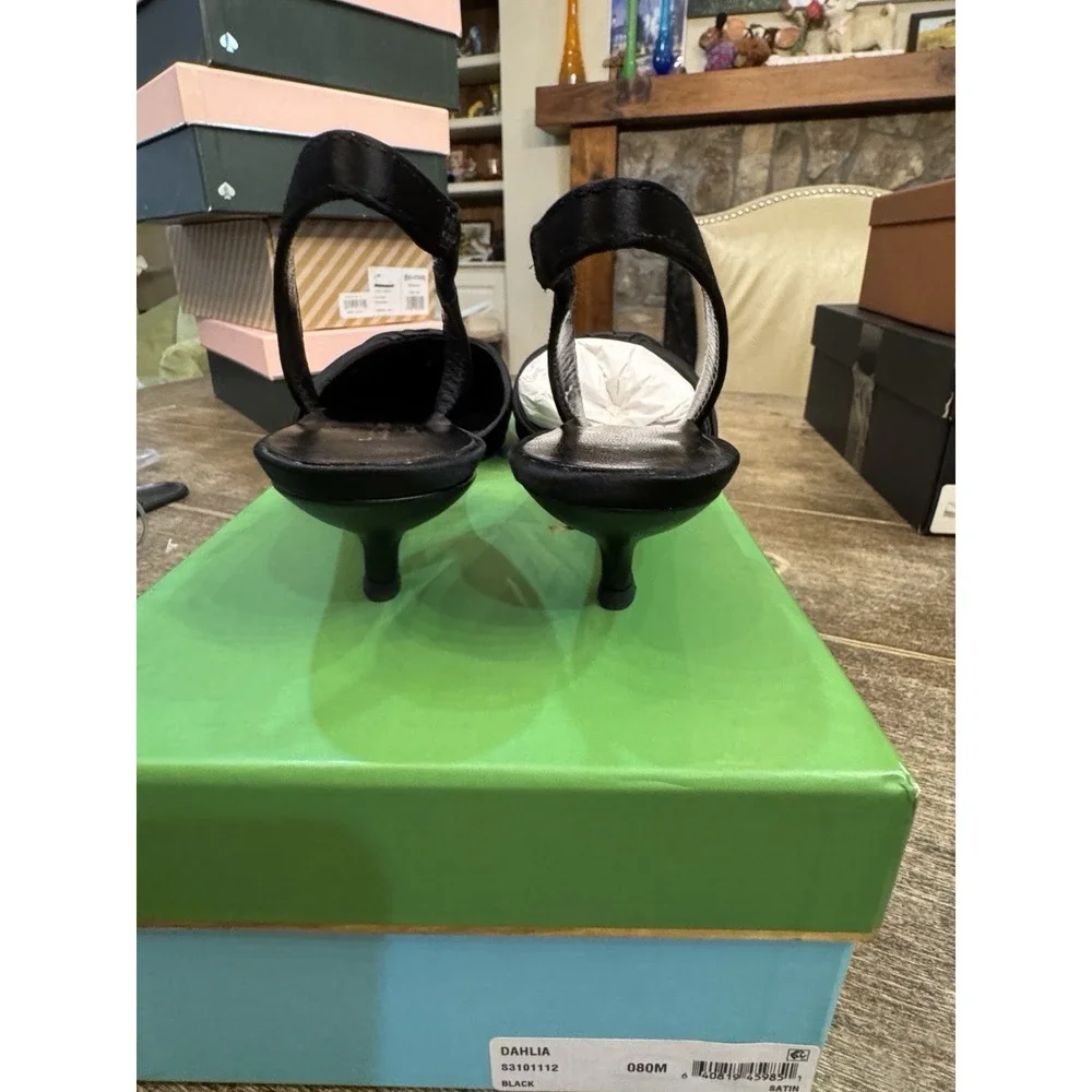 Kate Spade‎ New York BLACK GLITTER Women's Dahlia Kitten Heels Size 8 Satin